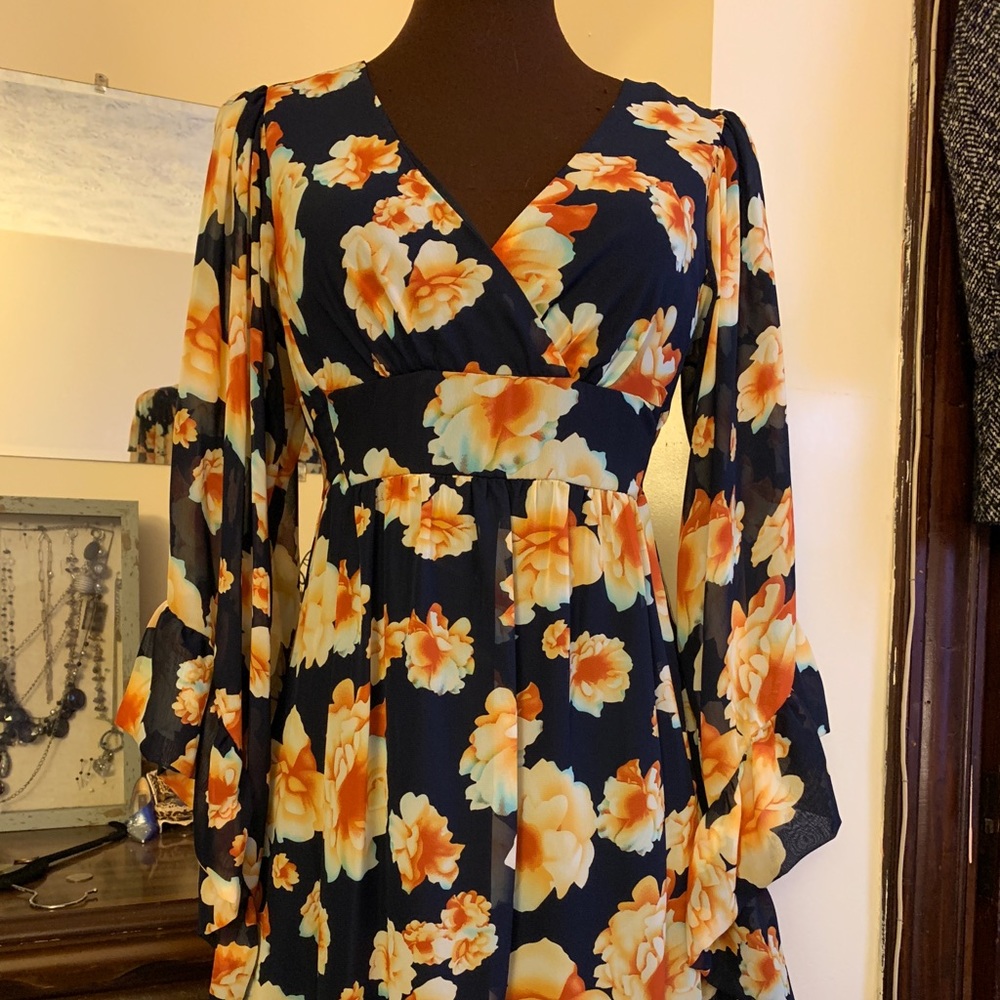 Betsey Johnson dark blue/floral dress sz 2